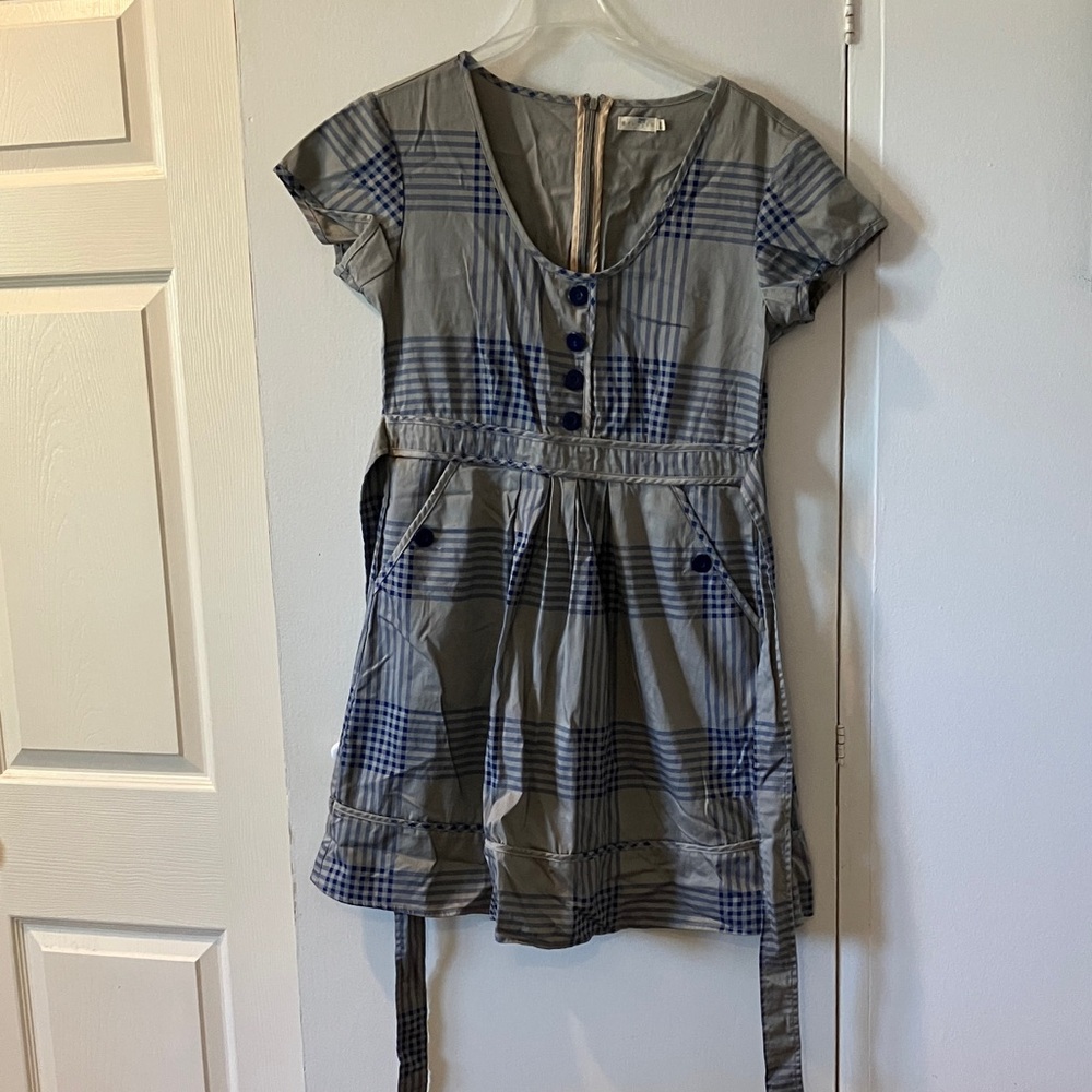 Tulle Blue and Gray Checkered Dress